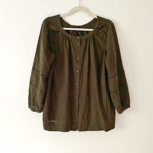 J. Crew Circle Eyelet Cut Out 100% Linen Blouse in Dark Moss Size Large …